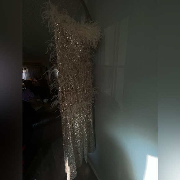 Feather trimmed sequin gown from Moda Operandi, New never used. - Picture 2 of 6